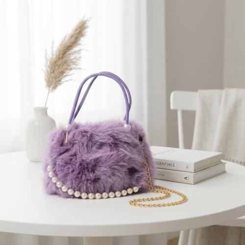 Cartera Perla  Niñas Nenas Peluche Rosa Suave con Cadena Accesorio Infantil Tendencia - Miniatura 4