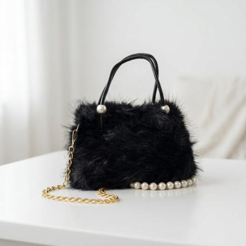 Cartera Perla  Niñas Nenas Peluche Rosa Suave con Cadena Accesorio Infantil Tendencia - Miniatura 5