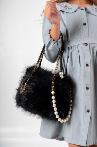 Cartera Perla  Niñas Nenas Peluche Rosa Suave con Cadena Accesorio Infantil Tendencia - Miniatura 6