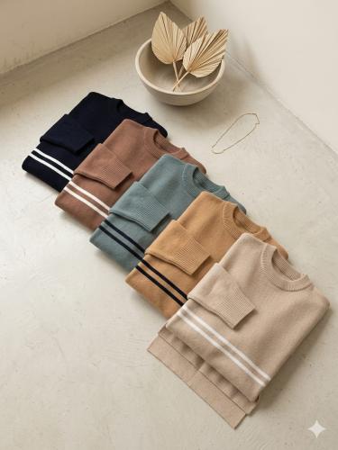 Sweater Doble Hebra Hilo Bremer con Dos Franjas Combinadas - Sweater Angeles - Miniatura 2