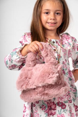 Mini Cartera Peluche Niñas Bolso  Rosa con Solapa Manija Reforzada Moderno Tendencia - Miniatura 2
