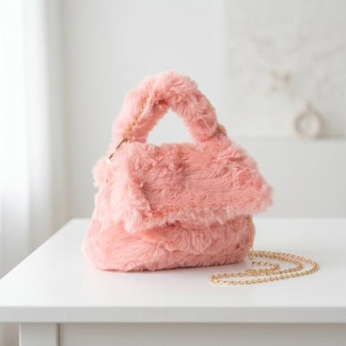 Mini Cartera Peluche Niñas Bolso  Rosa con Solapa Manija Reforzada Moderno Tendencia - Miniatura 4