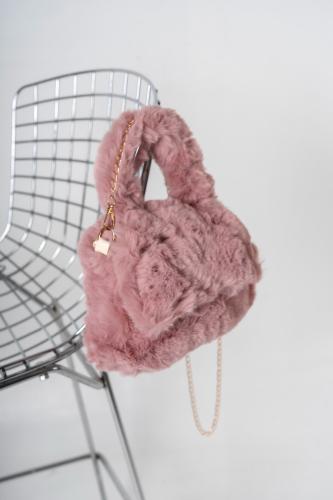 Mini Cartera Peluche Niñas Bolso  Rosa con Solapa Manija Reforzada Moderno Tendencia - Miniatura 5