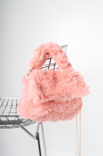 Mini Cartera Peluche Niñas Bolso  Rosa con Solapa Manija Reforzada Moderno Tendencia - Miniatura 7
