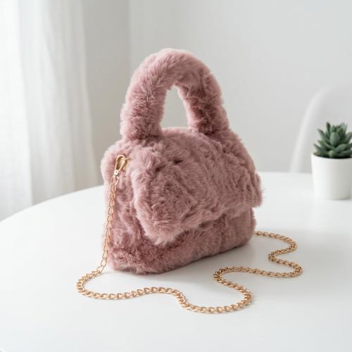 Mini Cartera Peluche Niñas Bolso  Rosa con Solapa Manija Reforzada Moderno Tendencia - Miniatura 8