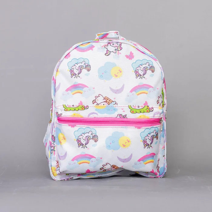 Mochila Infantil Niña Sublimada Unicornio  Dinosaurio  Bolsillo Frontal con Cierre