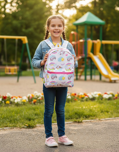 Mochila Infantil Niña Sublimada Unicornio  Dinosaurio  Bolsillo Frontal con Cierre - D_952800-MLA92793505629_092025-O.jpg