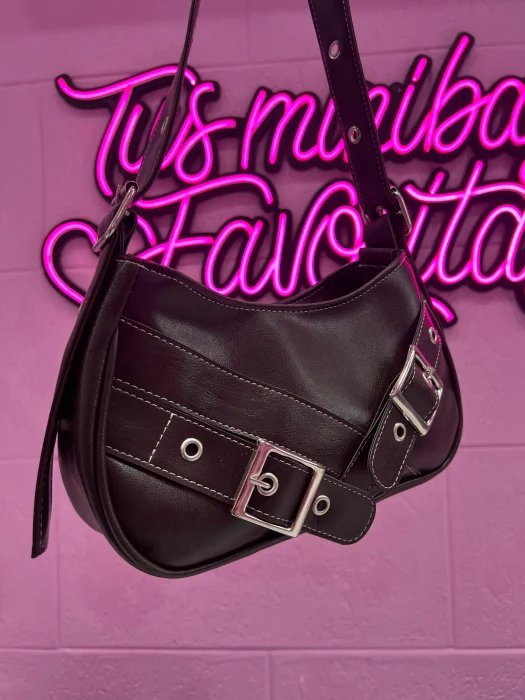 Cartera Mini Bag Negra Cuero Pu Baguette