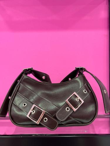 Cartera Mini Bag Negra Cuero Pu Baguette - Miniatura 3