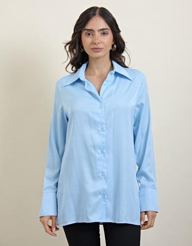 Camisa Satén Manga Larga Celeste - Miniatura 4