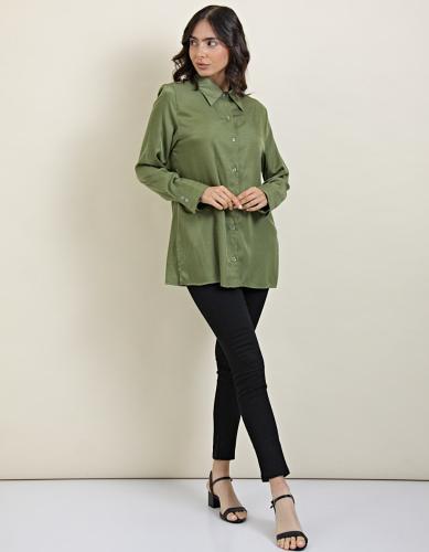Camisa Satén Manga Larga Verde - Miniatura 2