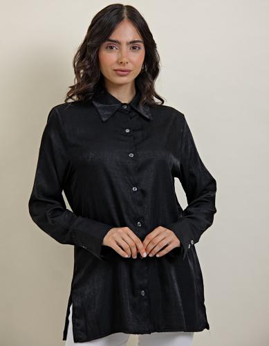 Camisa Satén Manga Larga Negro - Miniatura 2