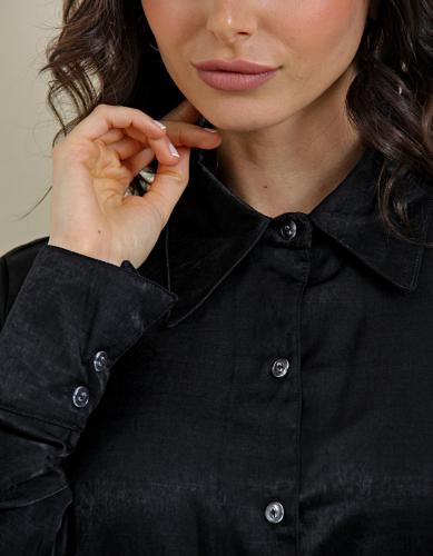 Camisa Satén Manga Larga Negro - Miniatura 5