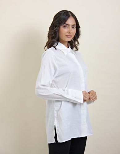Camisa Satén Manga Larga Blanco - Miniatura 5