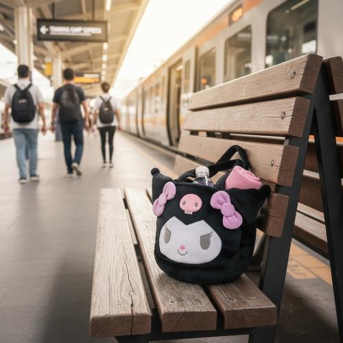Cartera Kuromi Peluche Negro Bolso Infantil Niñas  Tendencia  Moderno Liviano Calidad - Miniatura 5