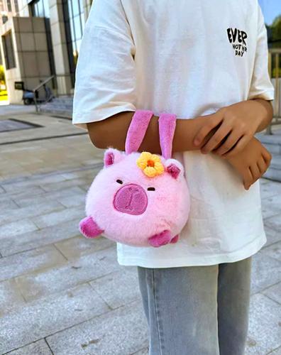 Bolso Infantil Capibara Rosa Peluche Cartera Niña Kawaii Suave Moda Tendencia