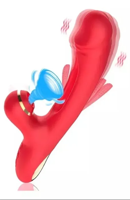 Vibrador Triple Succionador Consolador Estimulador Clítoris Rojo