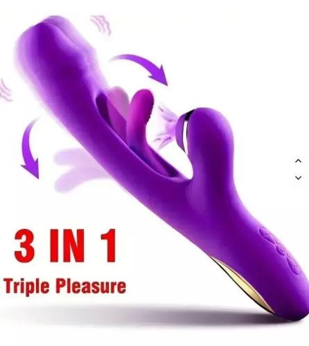 Vibrador Triple Succionador Consolador Estimulador Clítoris Rojo - Miniatura 2