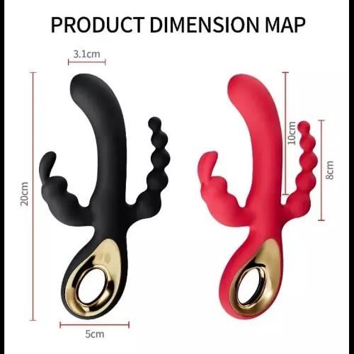 Vibrador Triple Estimulación Vaginal Anal 3 Puntas 10 Modos Negro - Miniatura 2