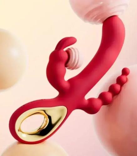 Vibrador Triple Estimulación Vaginal Anal 3 Puntas 10 Modos Negro - Miniatura 4