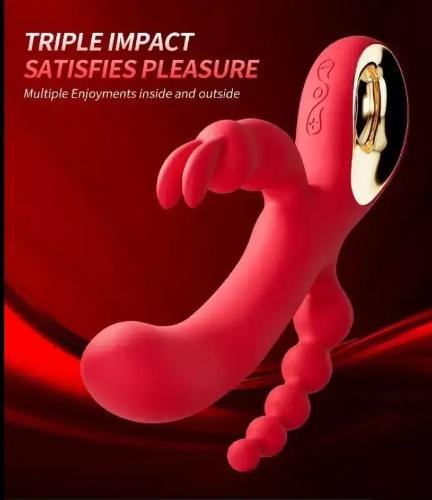 Vibrador Triple Estimulación Vaginal Anal 3 Puntas 10 Modos Negro - Miniatura 5