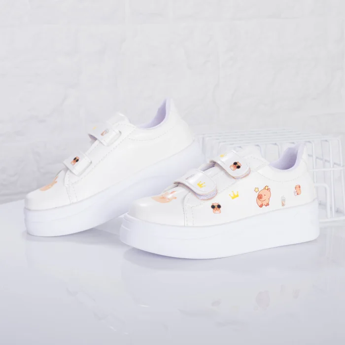 Zapatillas Capibara Urbana Infantiles Nene Blancas Velcro Modernas Cómodas Livianas