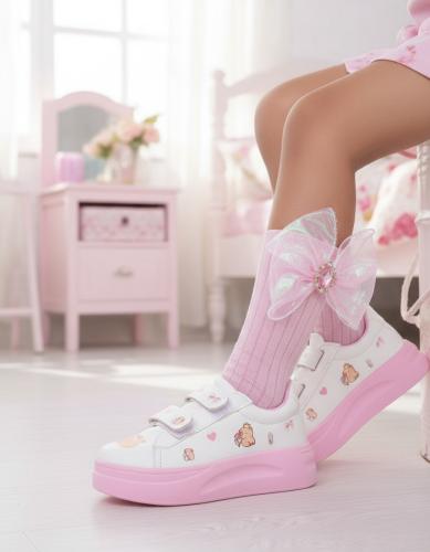 Zapatillas Capibara Infantiles Blancas Niñas Nenas Abrojo Suela Rosa Lila Cómoda Moda