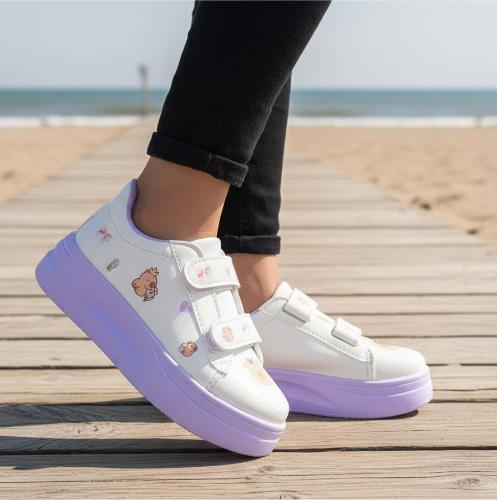 Calzados Capibara Nenas Niñas Blancas Suela Lila Rosa Doble Abrojo Moda Actual - Miniatura 3