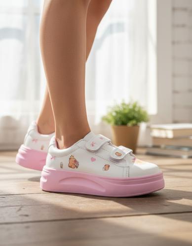 Calzados Capibara Nenas Niñas Blancas Suela Lila Rosa Doble Abrojo Moda Actual - Miniatura 7