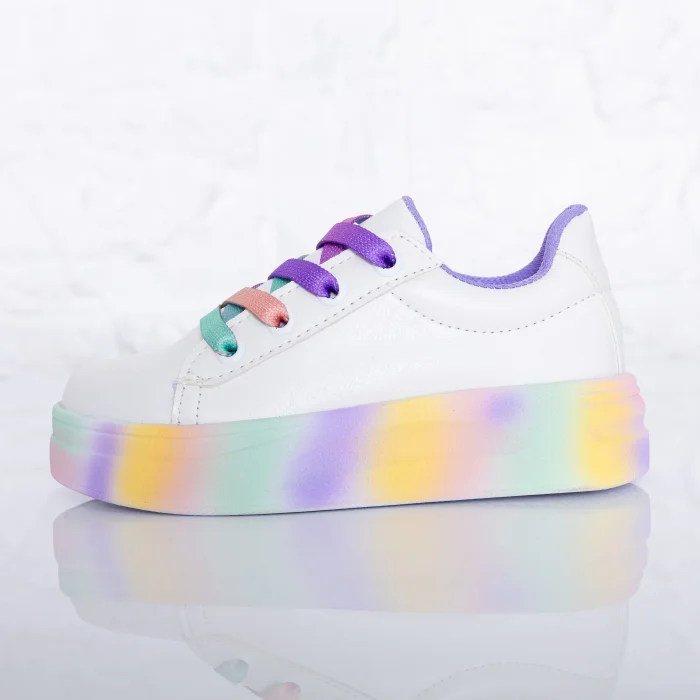 Zapatillas Urbanas Arcoíris Multicolor Niñas Nenas Blancas Cordones Accesorio Cómodas