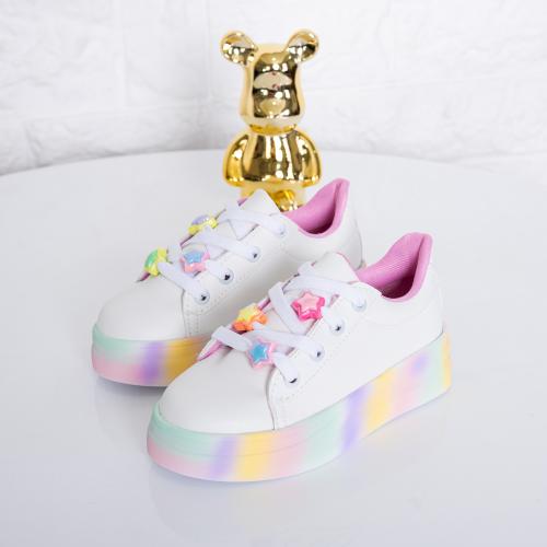 Zapatillas Infantiles Nena Diseño Arcoíris Multicolor Blancas Cordones Accesorios