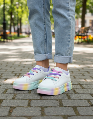 Zapatillas Infantiles Nena Diseño Arcoíris Multicolor Blancas Cordones Accesorios - D_613186-MLA92279343008_092025-O.jpg