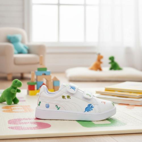 Zapatillas Infantiles Dino Doble Abrojo Blancas Negras Modernas Cómodas Livianas