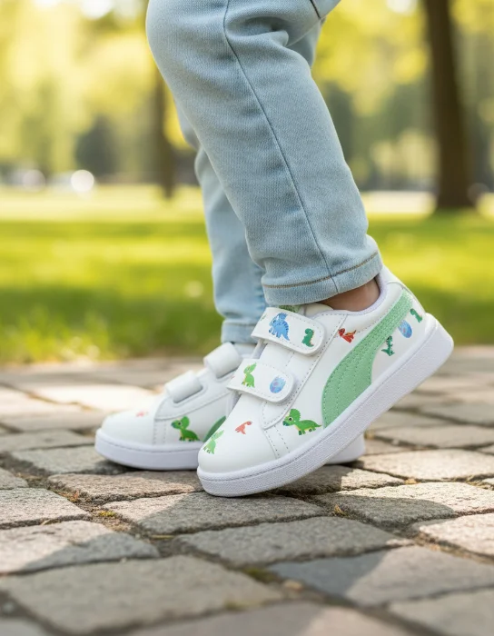 Zapatillas Dibujos Dinosaurios Nene Doble Abrojo Eco Cuero Modernas Livianas Cómodas