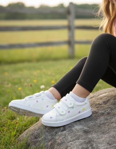 Zapatillas Niña Nenas Corazones Pasteles Ecocuero con Abrojos Cómodas Livianas