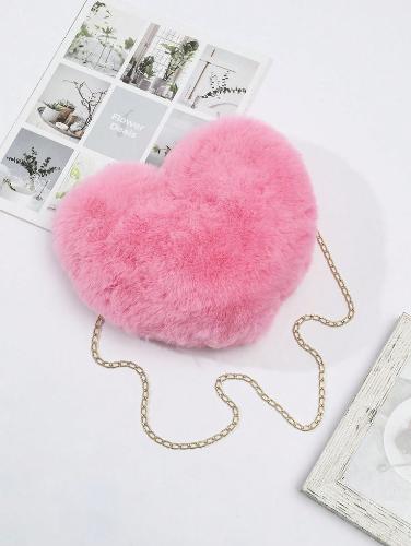 Bolso Corazón Peluche Nenas Colores Cadena Dorada Estilo Kawaii Coquette