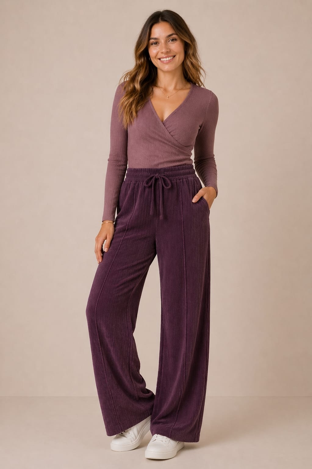 Pantalon Palazo Simil Corderoy Tela Invierno Darlon Acanalado - Imagen 1