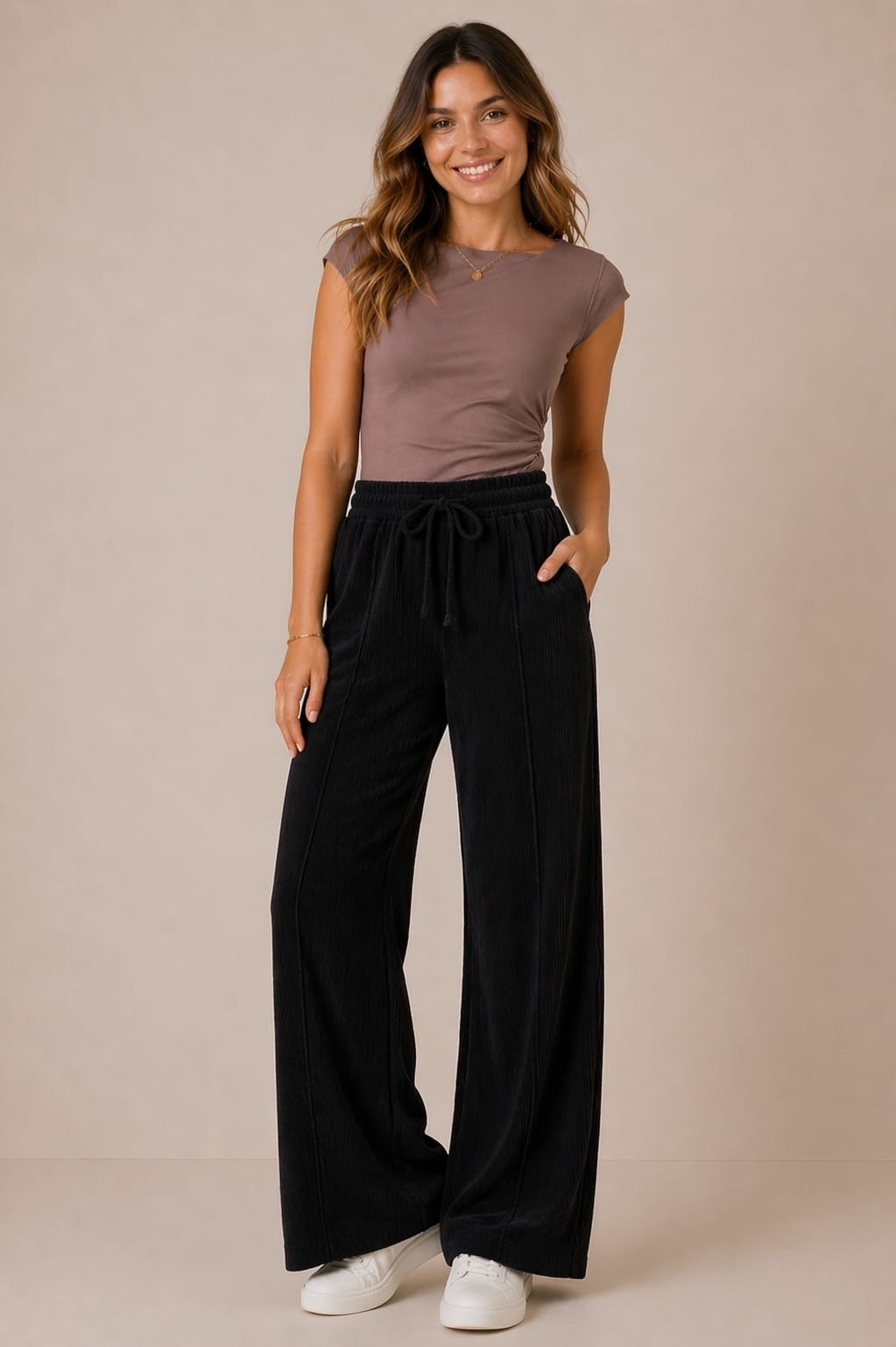 Pantalon Palazo Simil Corderoy Tela Invierno Darlon Acanalado - Imagen 2