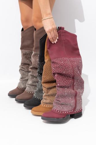 Bota Texana Volcada Gamuza Strass