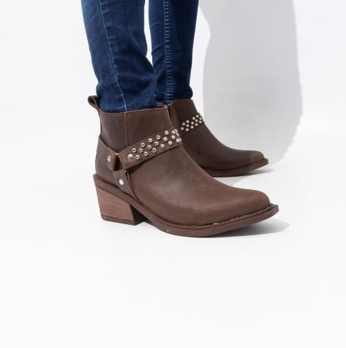 Botineta Tachas Cuero Vacuno Base Tr Choco- Negro Rek