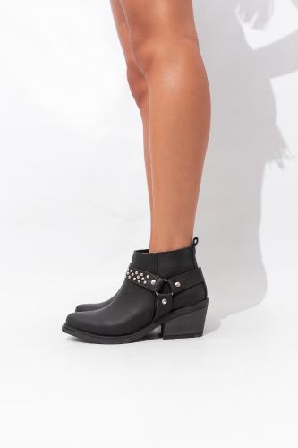 Botineta Tachas Cuero Vacuno Base Tr Choco- Negro Rek - Miniatura 2
