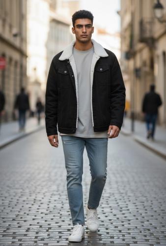 Campera Jeans con Corderito (negro)