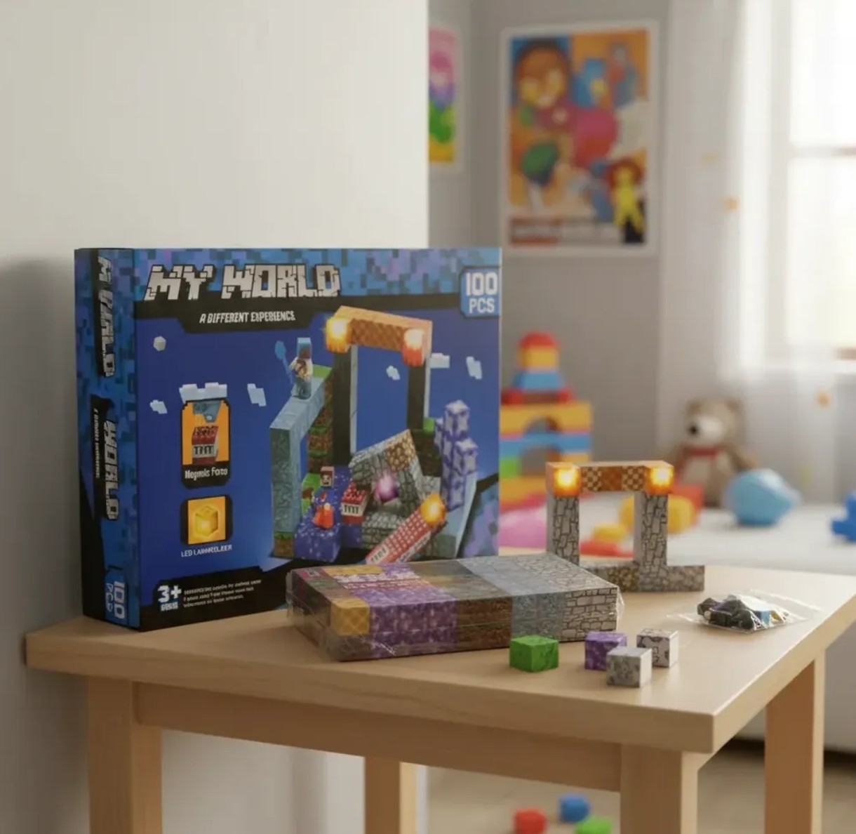 Juego de Bloques Magnéticos Imantados C/ Luz Led de 100 Piezas, Jugueteria - Imagen 5