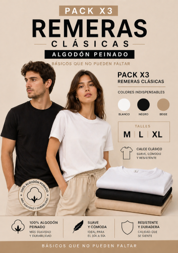 Pack X3 Algodon Peinado