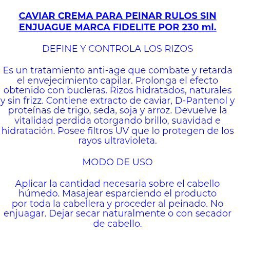 Caviar Rulos Crema de Peinar sin Enjuague - Imagen 3