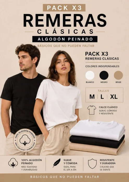 Pack X3 Algodon Peinado