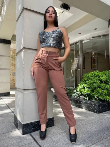 Pantalon Recto Sastrero con Elástico y 2 Botones