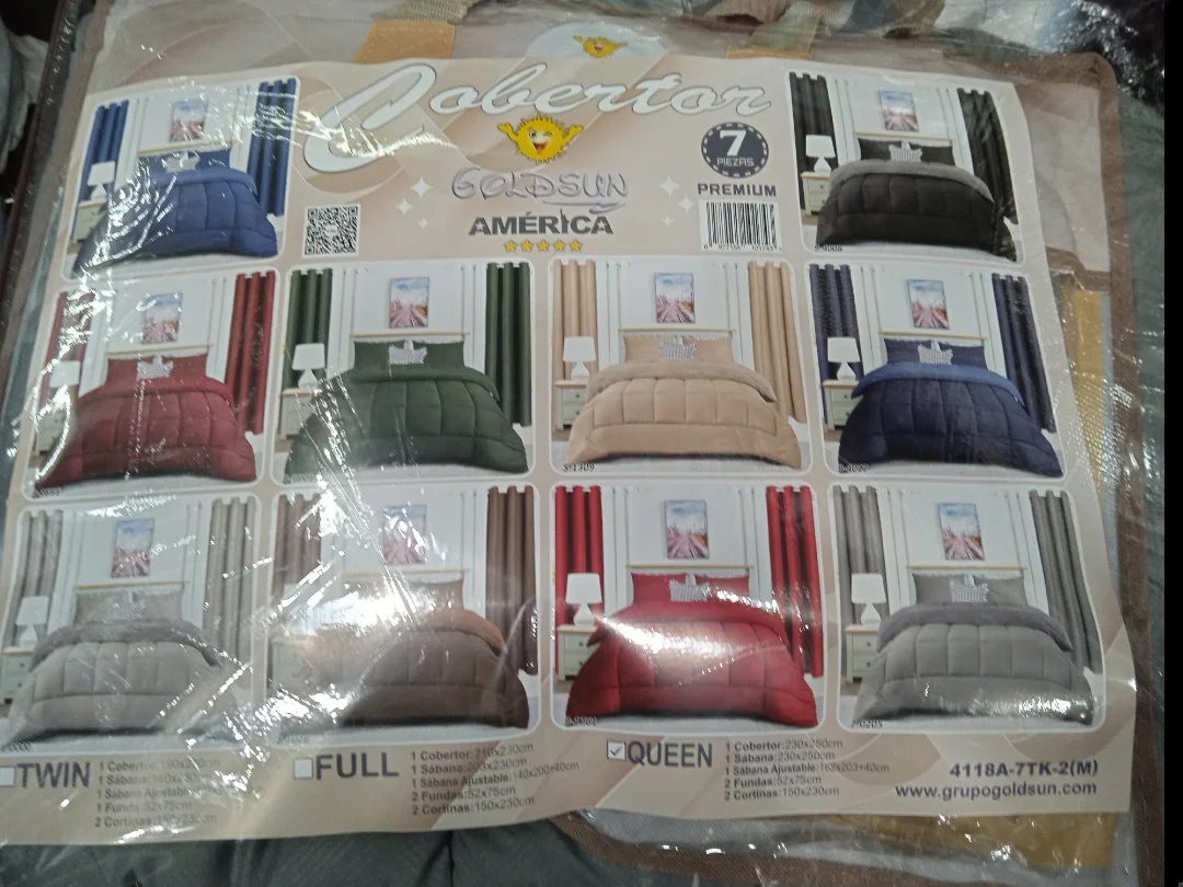Set 7 Piezas Queen ( Acolchado+ Sábanas + Cortinas) Lisos - Imagen 1
