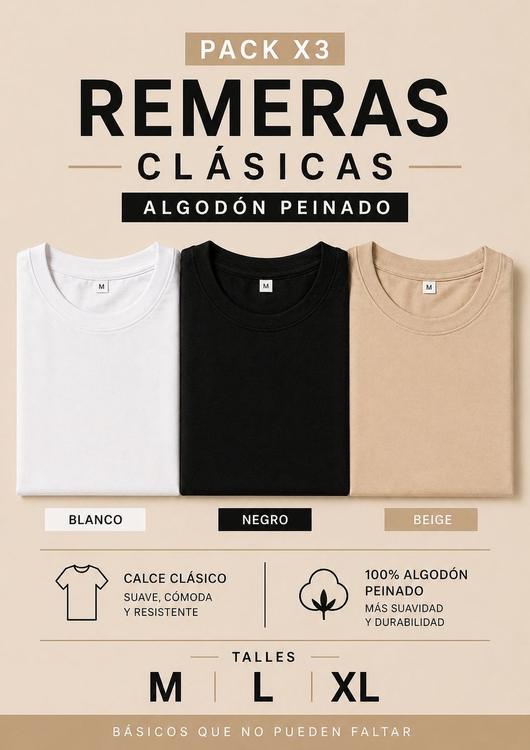 Pack X3 Algodón Peinado - Imagen 2