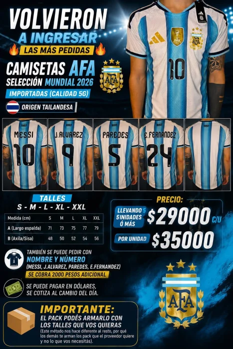 Camiseta Titular Importada  Afa , Versión Jugador.